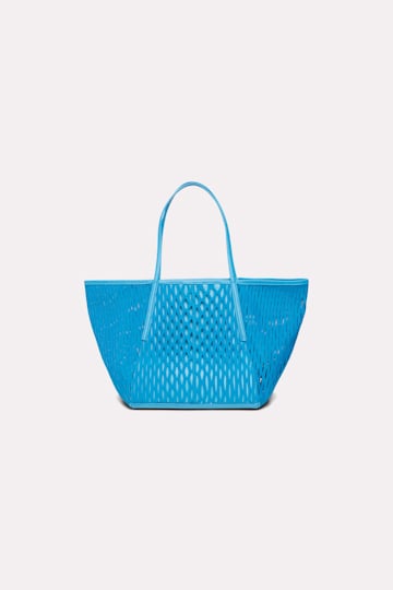Dorothee Schumacher Open mesh tote with leather trim aqua blue